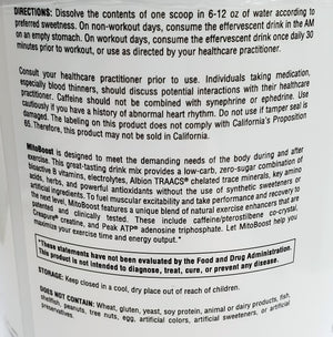 Una fuente de electrolitos de alta calidad, Mitoboost combina sodio, potasio y magnesio para ayudar a la producción de energía, la contracción muscular, el equilibrio del pH, el equilibrio de los fluidos, la transmisión nerviosa, y protege el cuerpo de los radicales libres. Contiene vitaminas B en sus formas activas, lo que hace que Mitoboost sea compatible con la MTHFR. Las vitaminas B son necesarias para la energía y el transporte de oxígeno a las células.